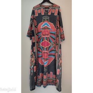 Vintage Caftan with Mayan-Inspired Pattern Size M